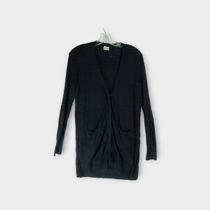 Cabi Long Duster Navy V-Neck Cardigan Size S Snap Closure 5135